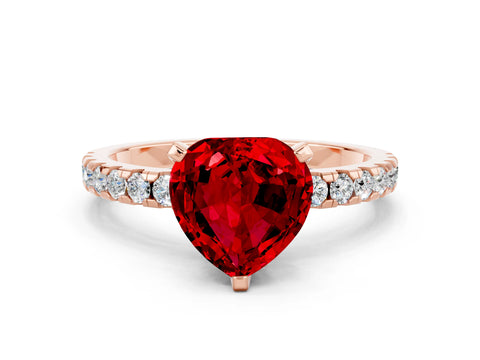 Rose gold Heart Cut Ruby Solitaire Ring with Pavé Band and Four-Prong Setting_24