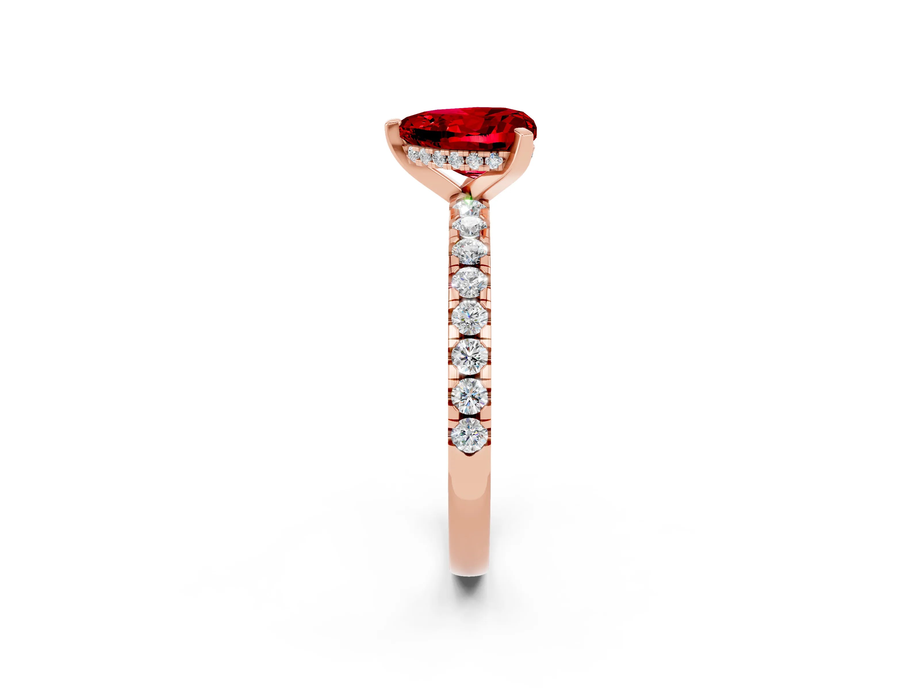Rose gold Heart Cut Ruby Solitaire Ring with Pavé Band and Four-Prong Setting_26