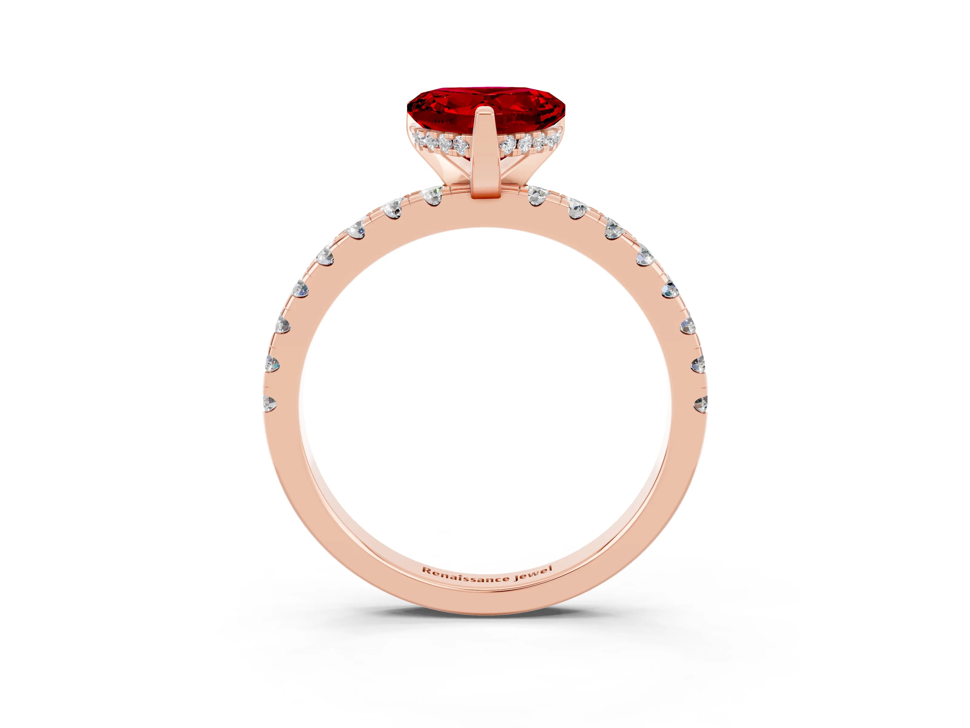 Rose gold Heart Cut Ruby Solitaire Ring with Pavé Band and Four-Prong Setting_27