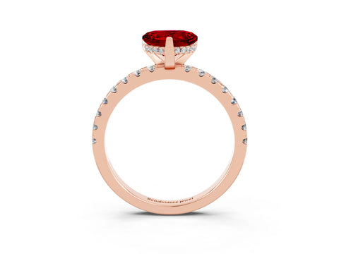 Rose gold Heart Cut Ruby Solitaire Ring with Pavé Band and Four-Prong Setting_27