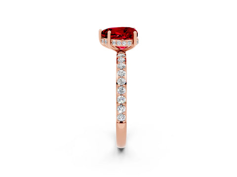 Rose gold Heart Cut Ruby Solitaire Ring with Pavé Band and Hidden Halo_14