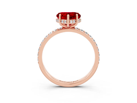 Rose gold Heart Cut Ruby Solitaire Ring with Pavé Band and Hidden Halo_15