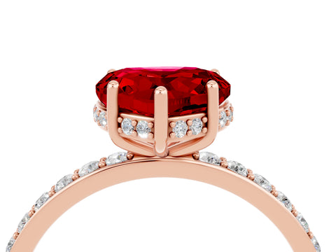 Rose gold Heart Cut Ruby Solitaire Ring with Pavé Band and Hidden Halo_16