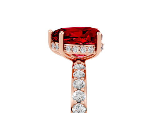 Rose gold Heart Cut Ruby Solitaire Ring with Pavé Band and Hidden Halo_17