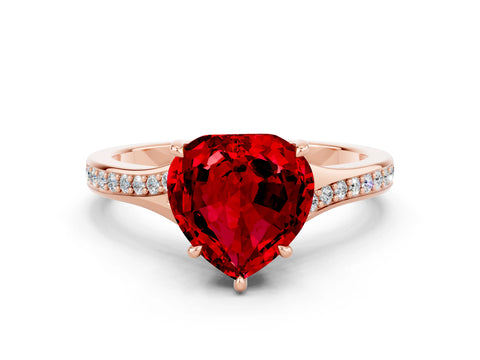 Rose gold Heart Cut Ruby Solitaire Ring with Pavé Band and Prong Setting_12