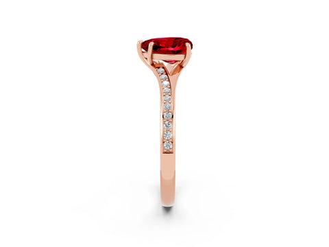 Rose gold Heart Cut Ruby Solitaire Ring with Pavé Band and Prong Setting_14