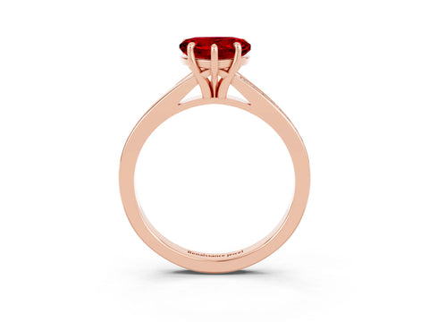 Rose gold Heart Cut Ruby Solitaire Ring with Pavé Band and Prong Setting_15