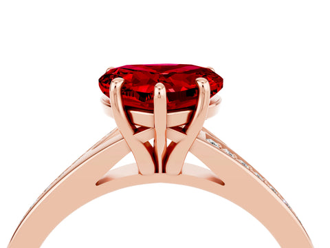 Rose gold Heart Cut Ruby Solitaire Ring with Pavé Band and Prong Setting_16