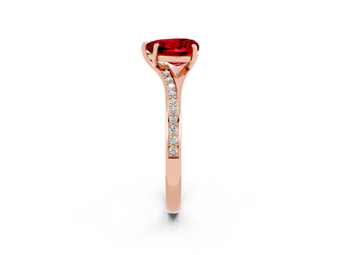 Rose gold Heart Cut Ruby Solitaire Ring with Pavé Band and Prong Setting_2