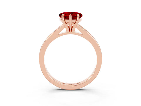Rose gold Heart Cut Ruby Solitaire Ring with Pavé Band and Prong Setting_3