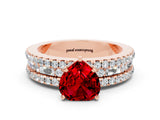 Rose gold Heart Cut Ruby Solitaire Ring with Pavé and Channel Set Band