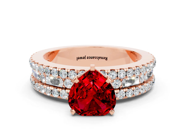 Rose gold Heart Cut Ruby Solitaire Ring with Pavé and Channel Set Band