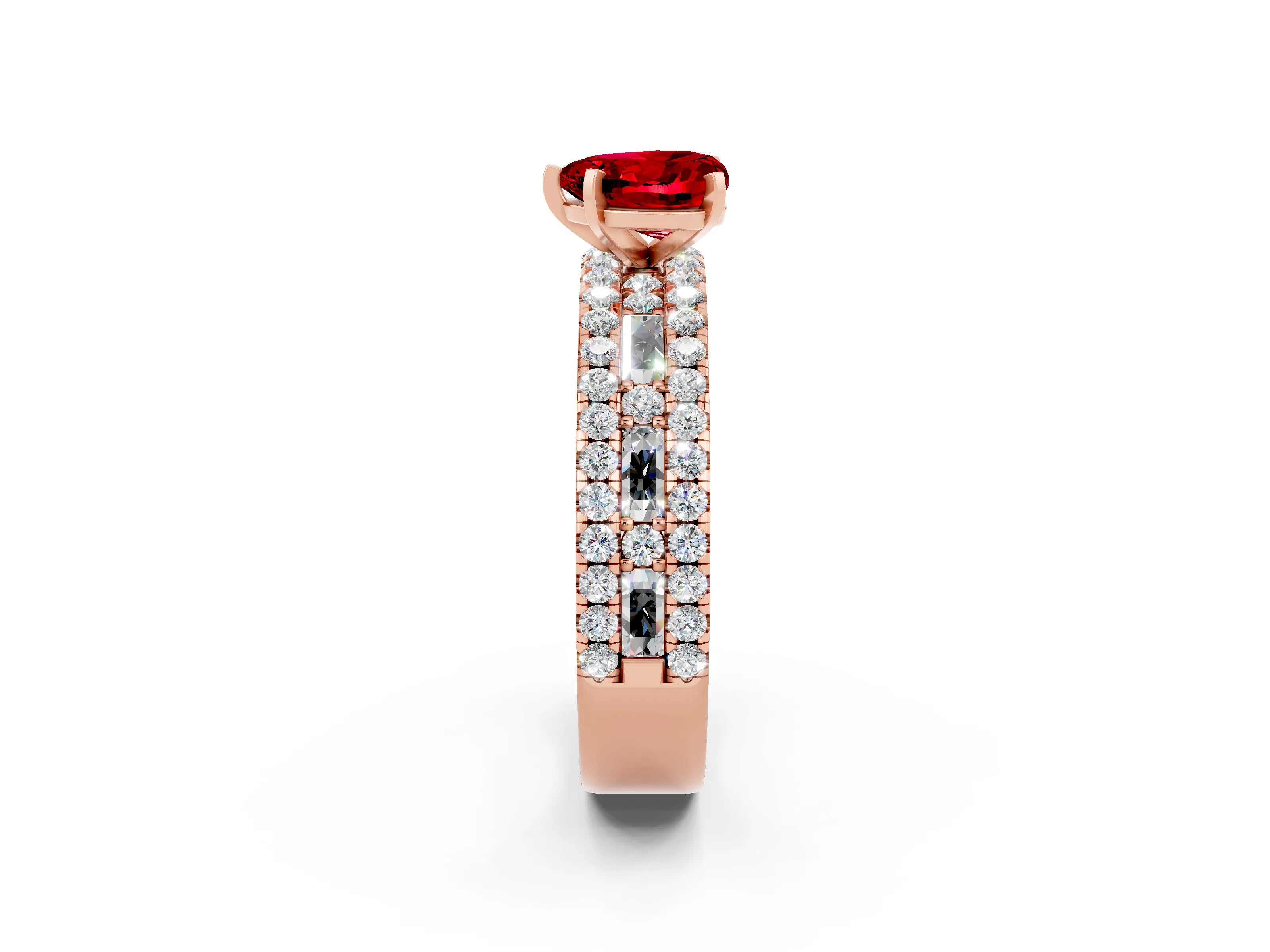 Rose gold Heart Cut Ruby Solitaire Ring with Pavé and Channel Set Band_2