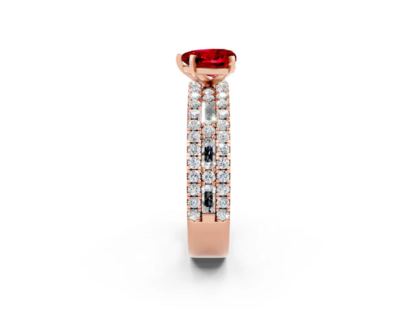 Rose gold Heart Cut Ruby Solitaire Ring with Pavé and Channel Set Band