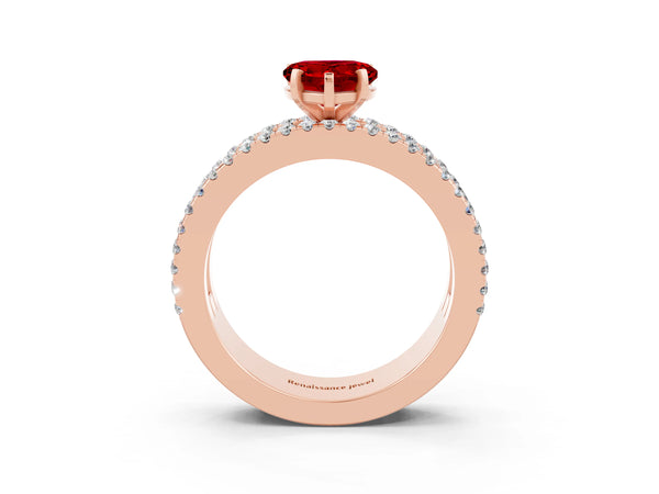 Rose gold Heart Cut Ruby Solitaire Ring with Pavé and Channel Set Band