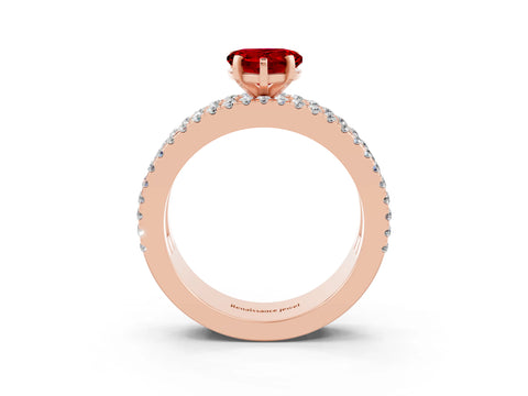 Rose gold Heart Cut Ruby Solitaire Ring with Pavé and Channel Set Band_3
