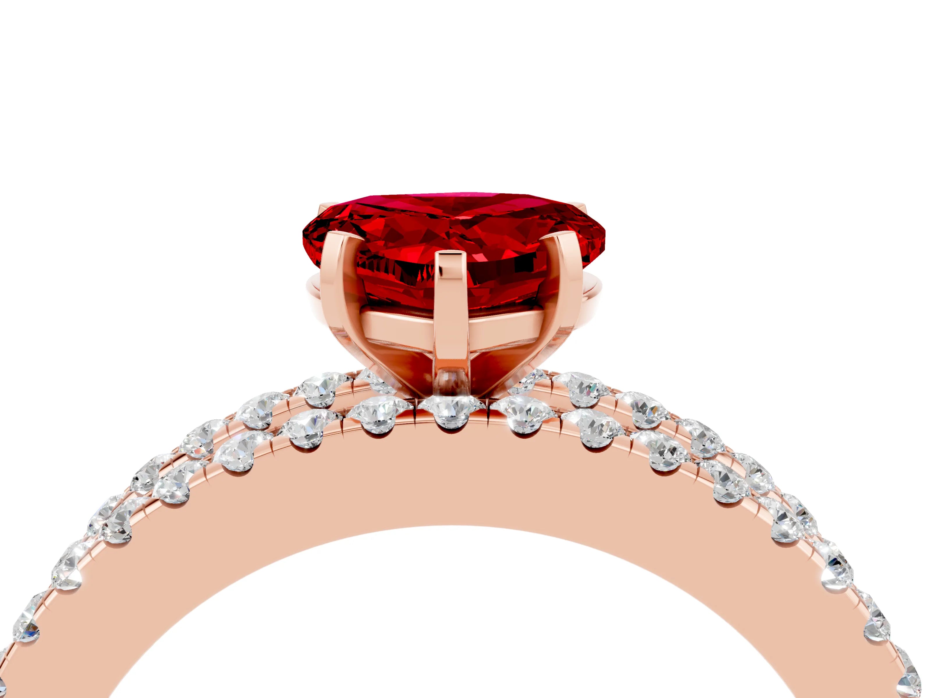Rose gold Heart Cut Ruby Solitaire Ring with Pavé and Channel Set Band_4