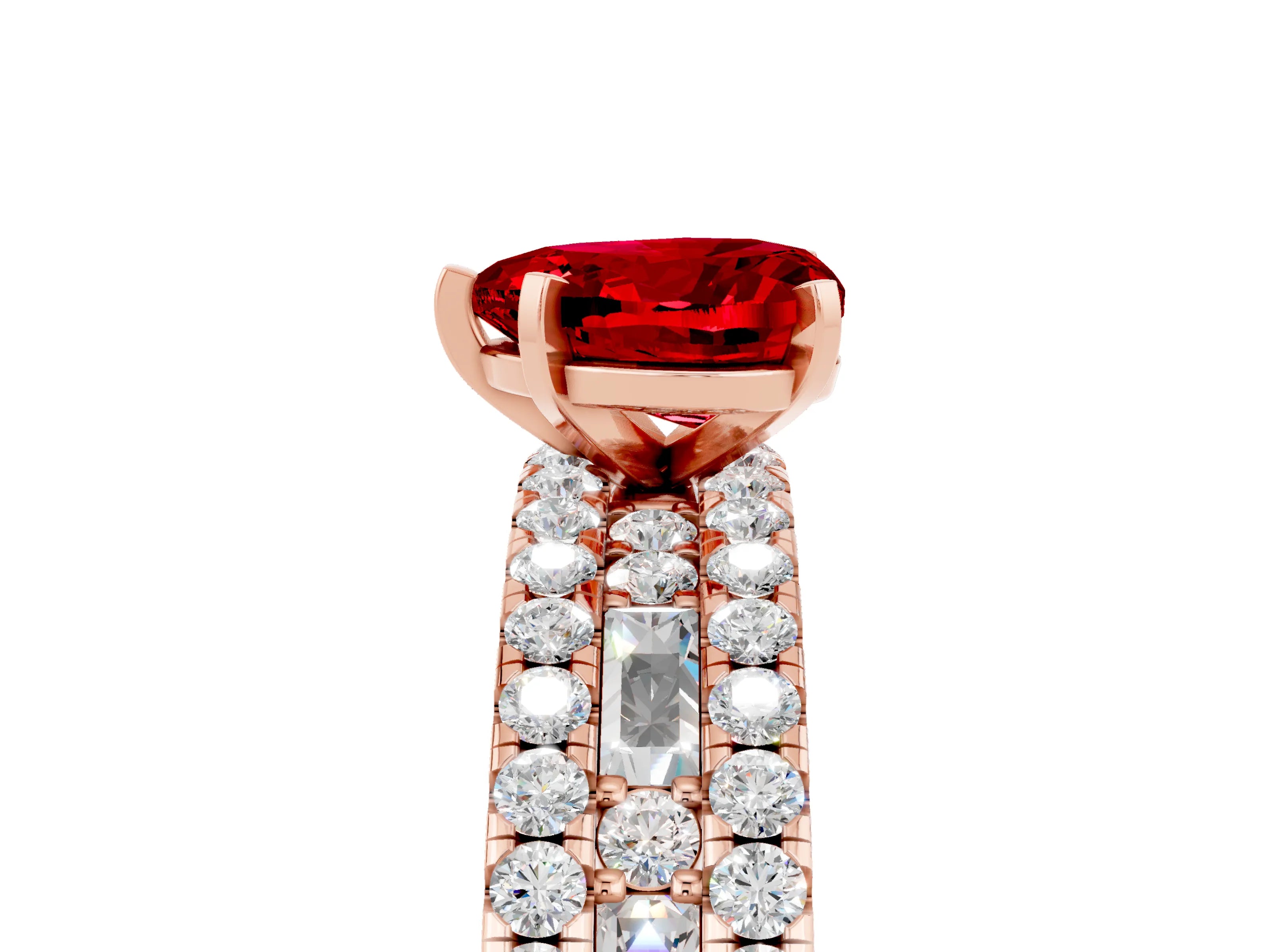 Rose gold Heart Cut Ruby Solitaire Ring with Pavé and Channel Set Band_5