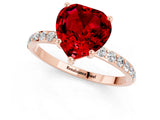 Rose gold Heart Cut Ruby Solitaire Ring with Pave Band and Four Prong Setting_25