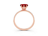 Rose gold Heart Cut Ruby Solitaire Ring with Pave Band and Four Prong Setting_27