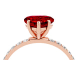 Rose gold Heart Cut Ruby Solitaire Ring with Pave Band and Four Prong Setting_28
