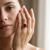 Rose gold Heart Cut Ruby Solitaire Ring with Round  Pavé Band and Four-Prong Setting_43