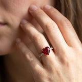 Rose gold Heart Cut Ruby Solitaire Ring with Round  Pavé Band and Four-Prong Setting_44
