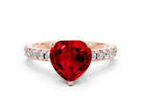 Rose gold Heart Cut Ruby Solitaire Ring with Round  Pavé Band and Four-Prong Setting_44