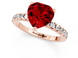 Rose gold Heart Cut Ruby Solitaire Ring with Round  Pavé Band and Four-Prong Setting_45