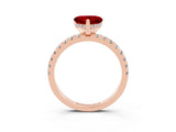 Rose gold Heart Cut Ruby Solitaire Ring with Round  Pavé Band and Four-Prong Setting_47