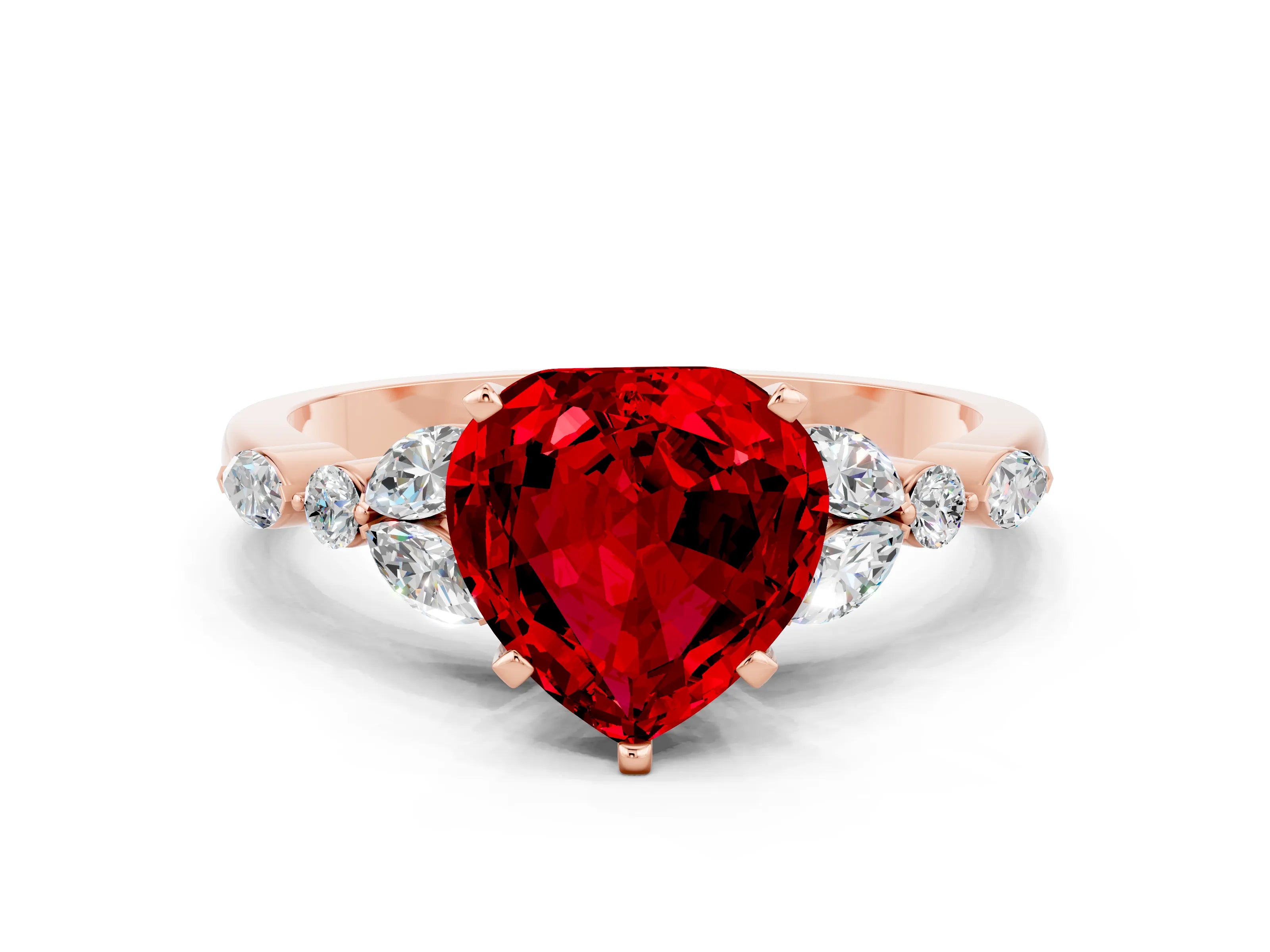Rose gold Heart Cut Ruby Solitaire Ring with Side Stones and Four-Prong Setting_12