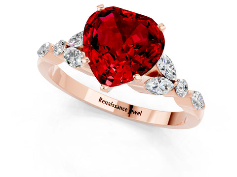 Rose gold Heart Cut Ruby Solitaire Ring with Side Stones and Four-Prong Setting_13