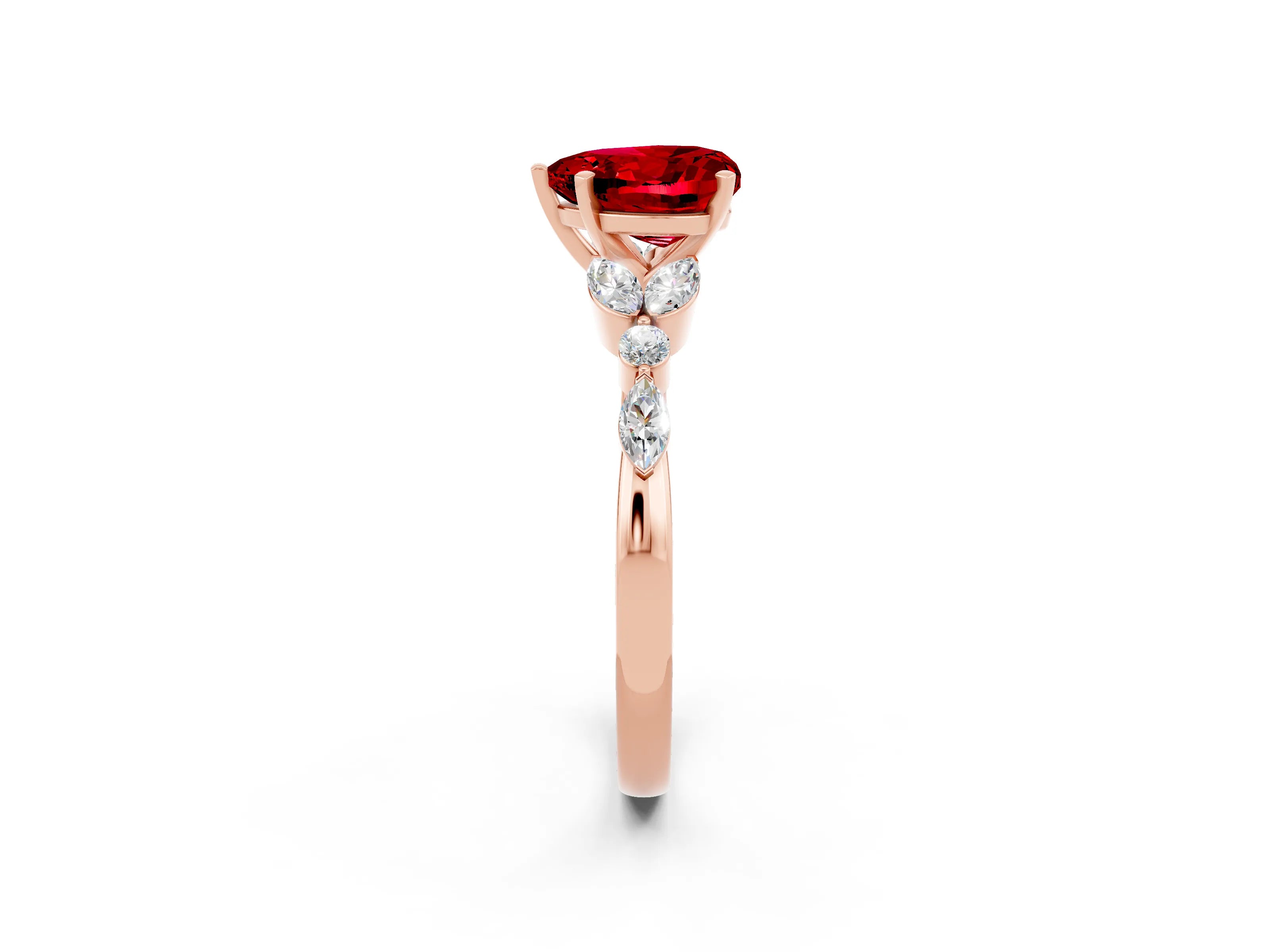 Rose gold Heart Cut Ruby Solitaire Ring with Side Stones and Four-Prong Setting_14