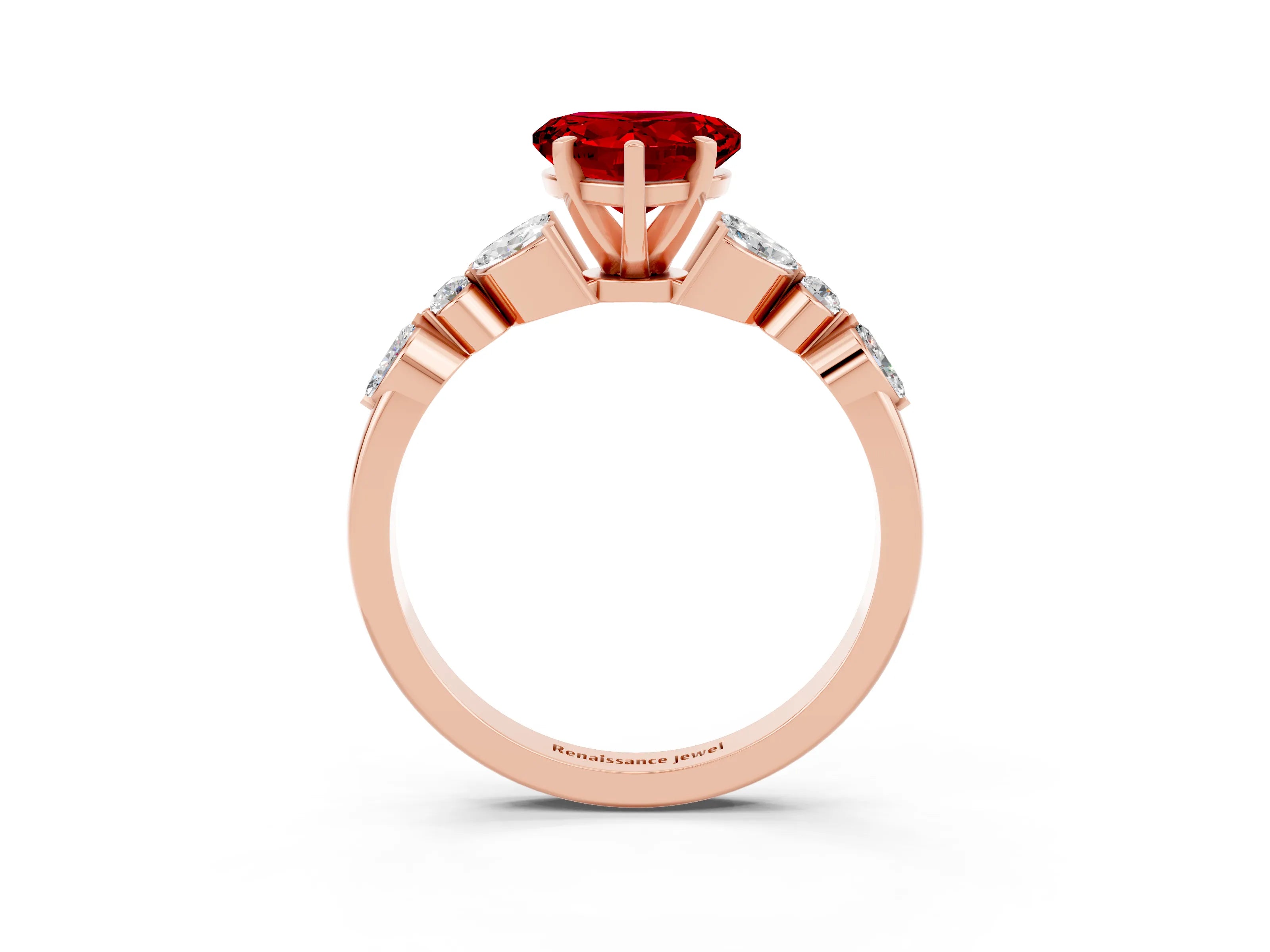Rose gold Heart Cut Ruby Solitaire Ring with Side Stones and Four-Prong Setting_15