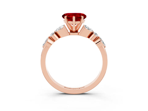 Rose gold Heart Cut Ruby Solitaire Ring with Side Stones and Four-Prong Setting_15