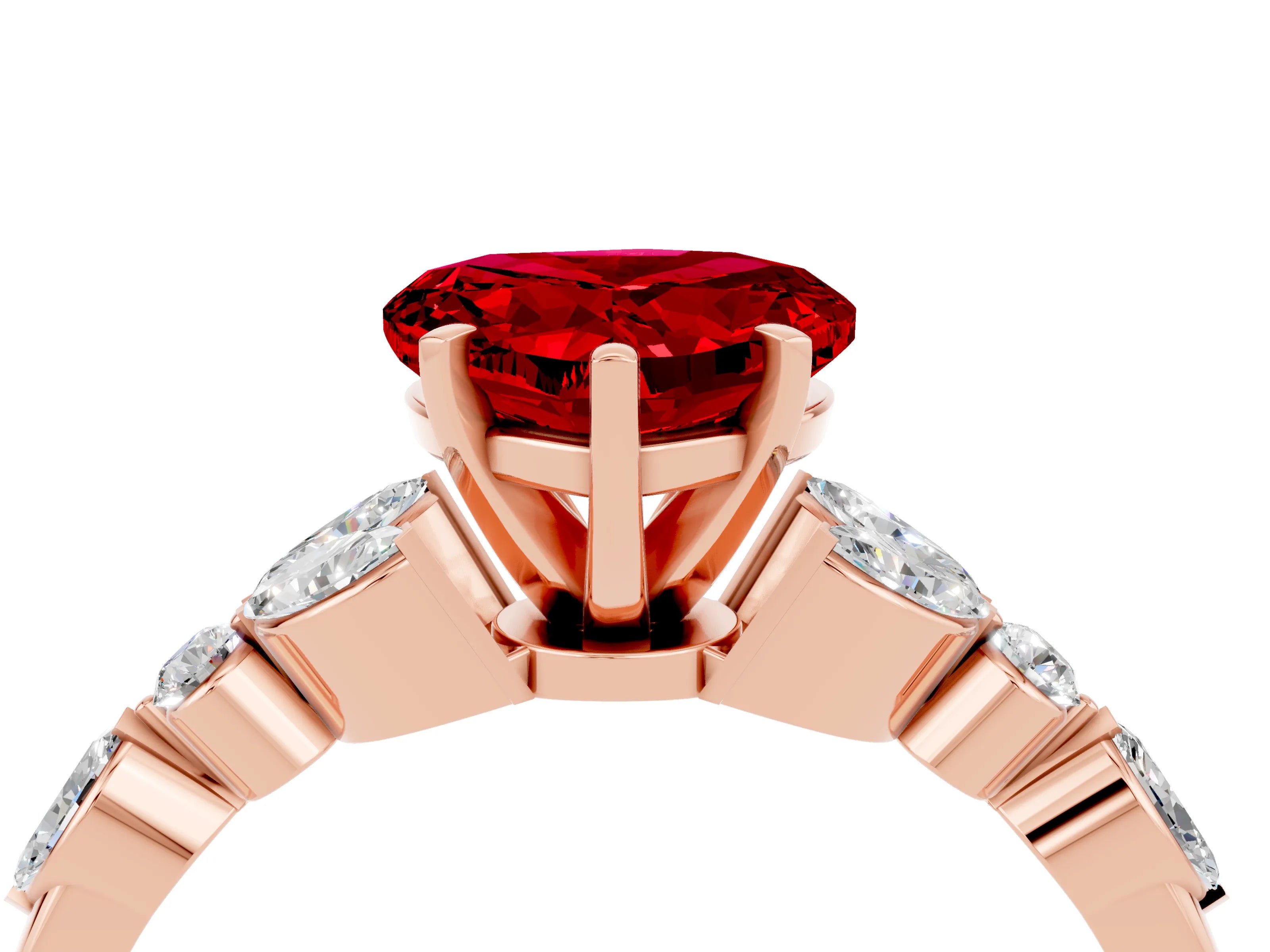 Rose gold Heart Cut Ruby Solitaire Ring with Side Stones and Four-Prong Setting_16