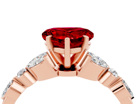 Rose gold Heart Cut Ruby Solitaire Ring with Side Stones and Four-Prong Setting_16