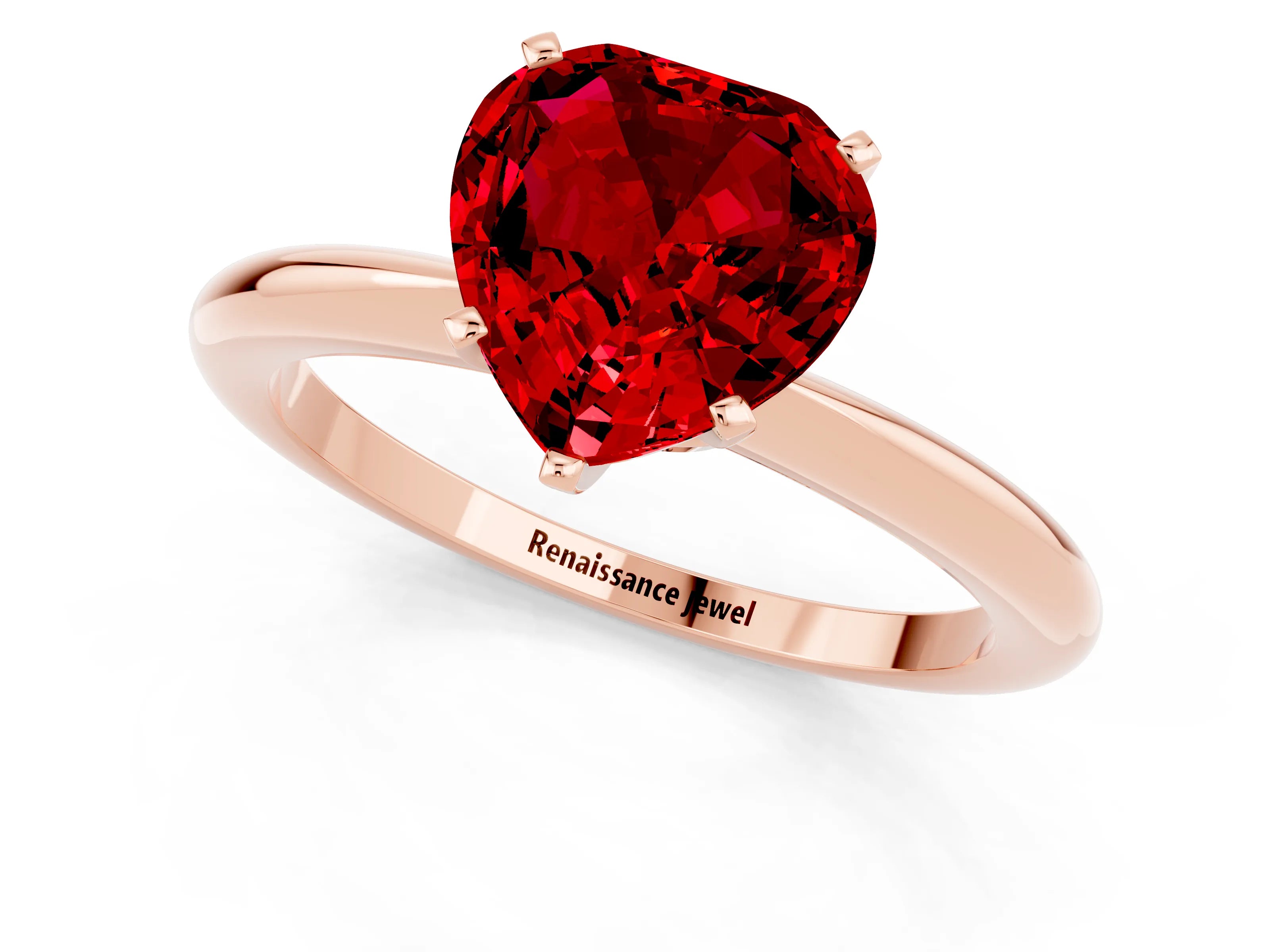 Rose gold Heart Cut Ruby Solitaire Ring with Six-Prong Setting and Classic Band_1