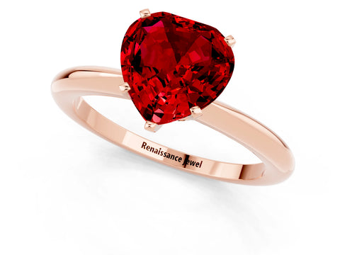 Rose gold Heart Cut Ruby Solitaire Ring with Six-Prong Setting and Classic Band_1