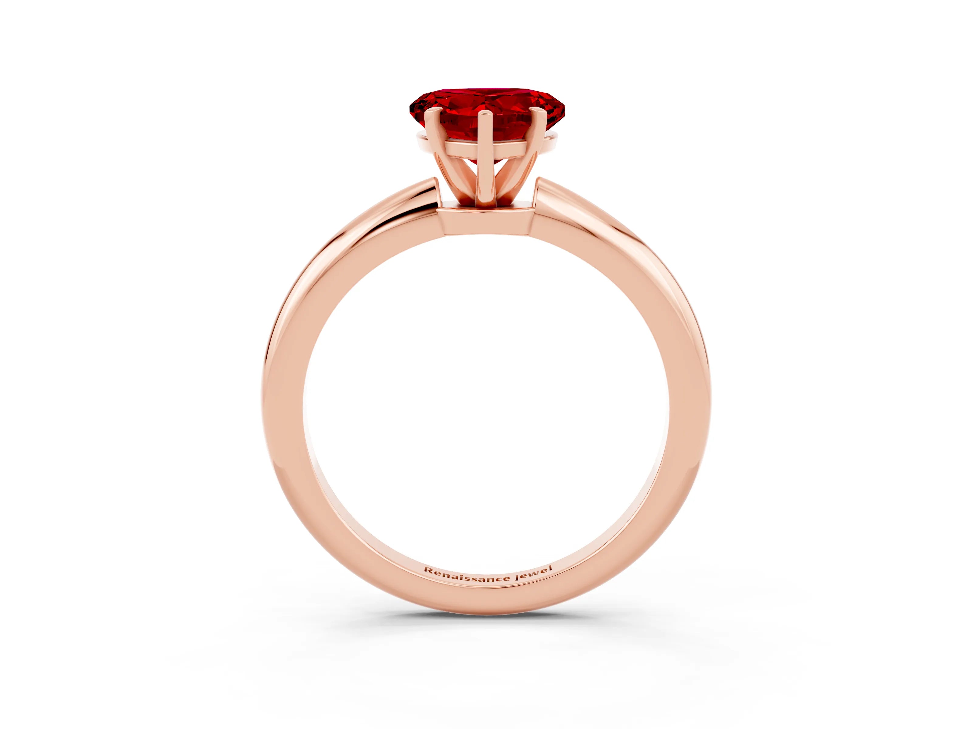 Rose gold Heart Cut Ruby Solitaire Ring with Six-Prong Setting and Classic Band_3