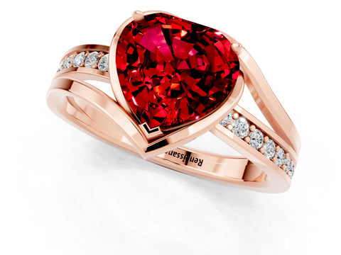 Rose gold Heart Cut Ruby Solitaire Ring with Split Shank and Prong Setting_1