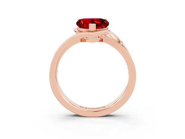 Rose gold Heart Cut Ruby Solitaire Ring with Split Shank and Prong Setting