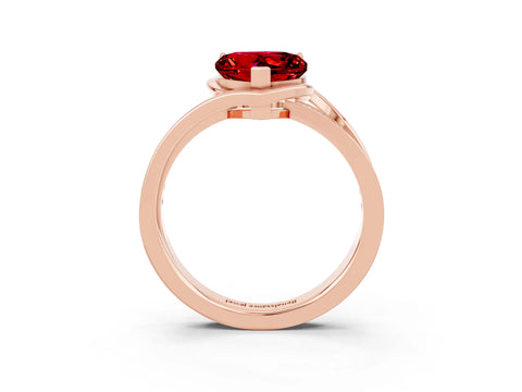 Rose gold Heart Cut Ruby Solitaire Ring with Split Shank and Prong Setting_3