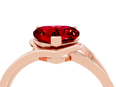 Rose gold Heart Cut Ruby Solitaire Ring with Split Shank and Prong Setting_4
