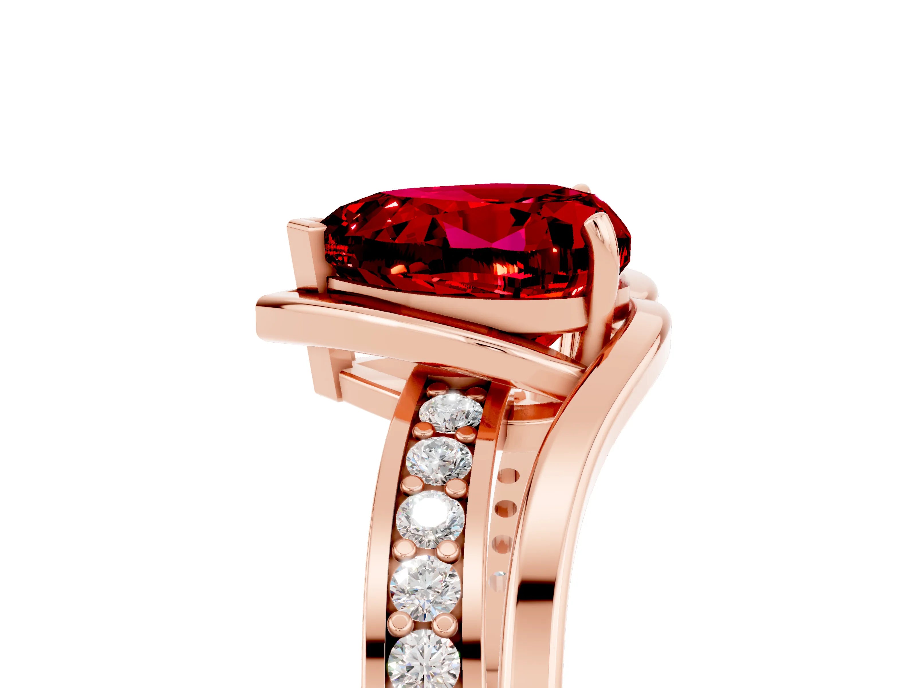 Rose gold Heart Cut Ruby Solitaire Ring with Split Shank and Prong Setting_5