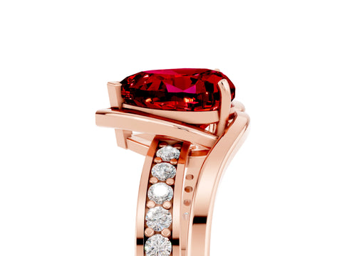 Rose gold Heart Cut Ruby Solitaire Ring with Split Shank and Prong Setting_5