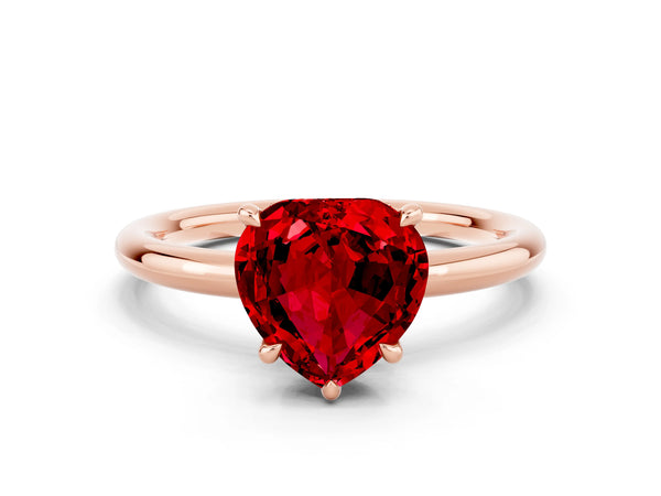 Rose gold Heart Cut Ruby Solitaire Ring with Thin Band and Four-Prong Setting
