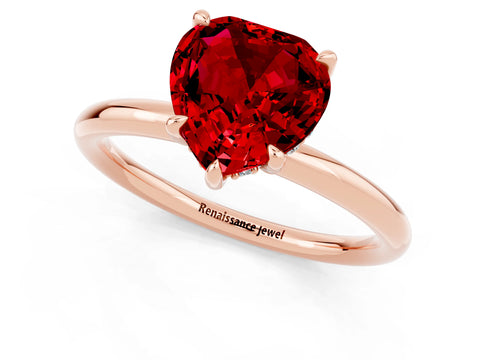 Rose gold Heart Cut Ruby Solitaire Ring with Thin Band and Four-Prong Setting_1