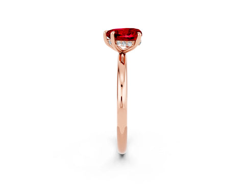 Rose gold Heart Cut Ruby Solitaire Ring with Thin Band and Four-Prong Setting_2