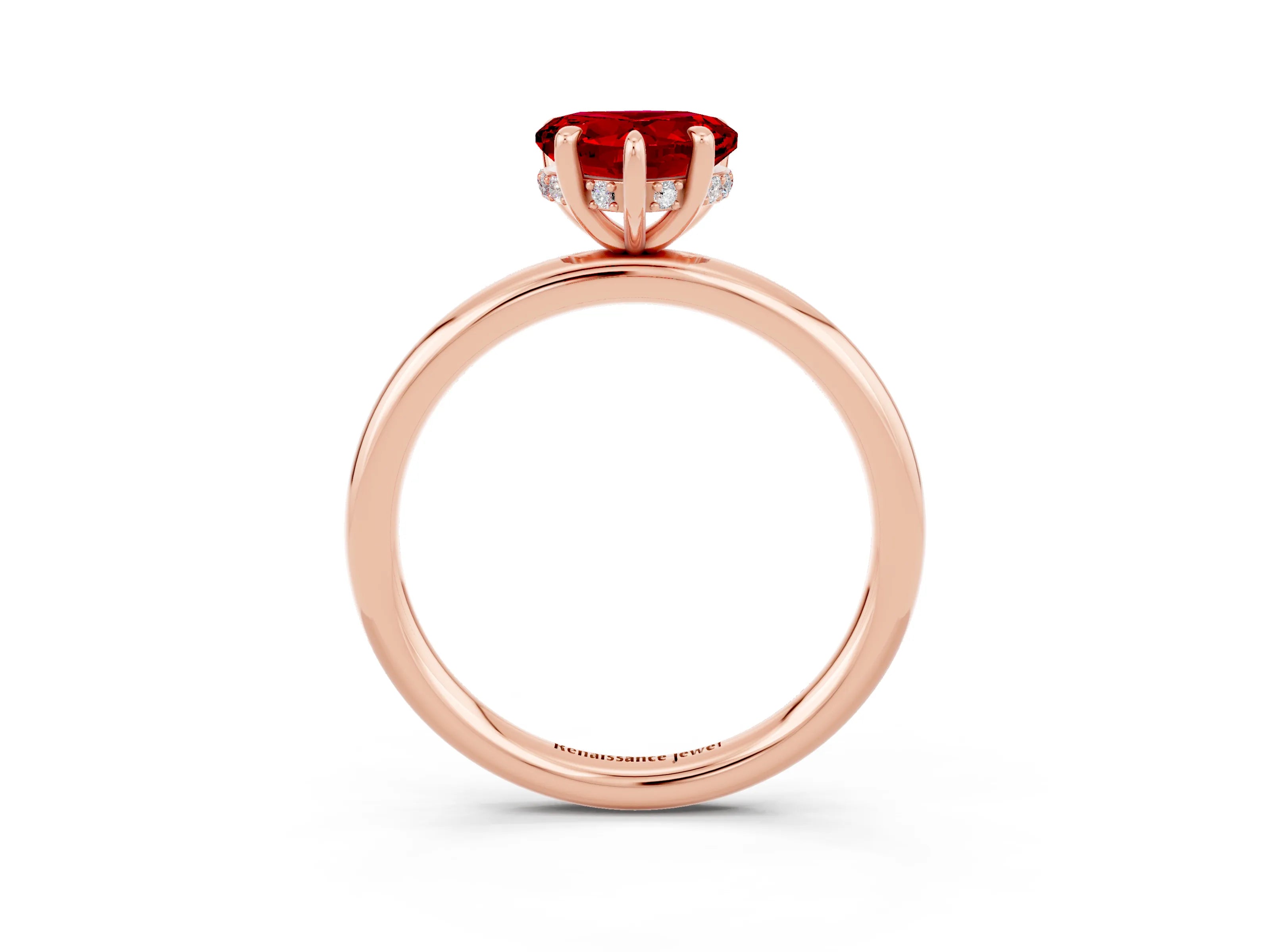 Rose gold Heart Cut Ruby Solitaire Ring with Thin Band and Four-Prong Setting_3